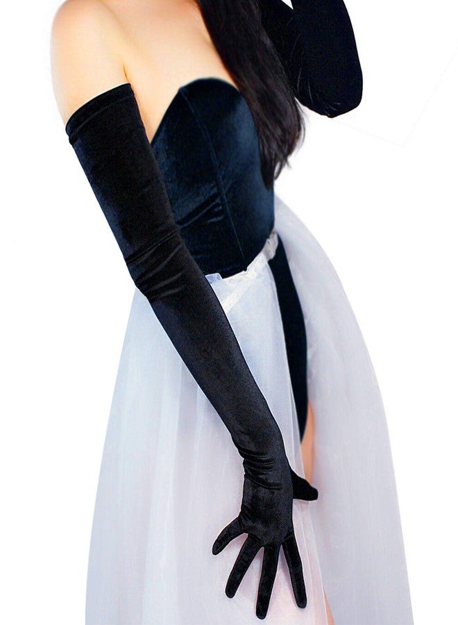 DooWay Super Long Black Velvet Gloves Women TOUCHSCREEN 28" Stretchy Warm Vintage Formal Evening Opera Gloves - Image 1